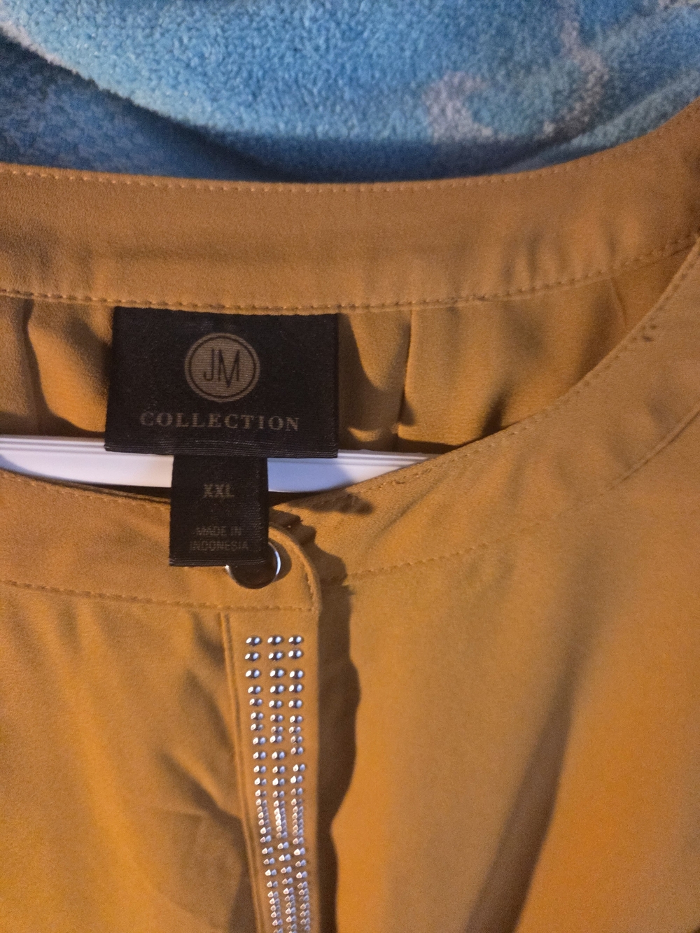 JM Collection Mustard Tunic with Rhinestone Trim - Picture 4 of 5